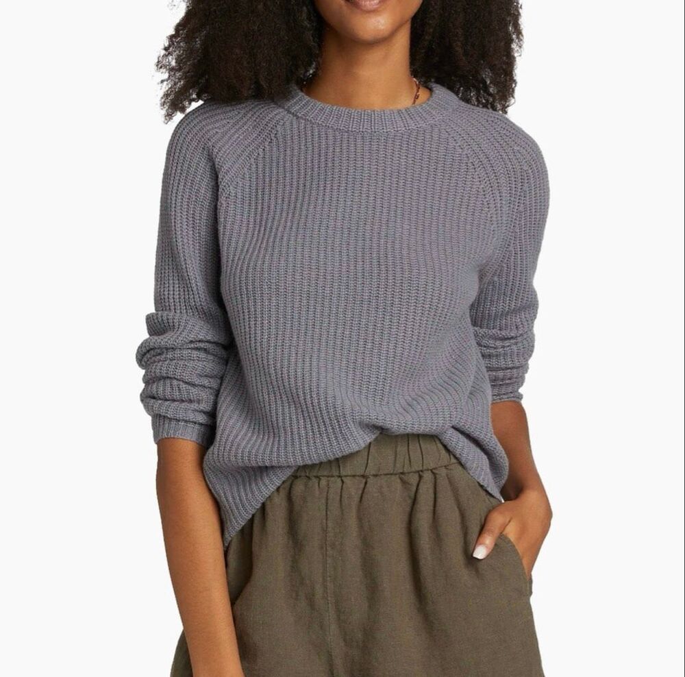 Jenni Kayne 100% Cashmere Fisherman Sweater Gray Ribbed Knit Pullover Size XS
